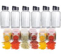 Glazora hub Glass Spice Jars 120 Ml Set Of 6, Square Spice Bottles with Black Shaker Lids, Airtight Clear Seasoning Containers For Kitchen Pantry Organization, BBQ Rubs & Herb Storage