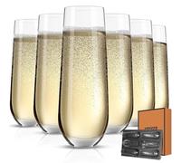 GLAZVIA Stemless Champagne Flutes Glasses Set of 6, Classic Clear Flute | 10oz, Elegant Crystal Champagne Glass, Gift for Wedding, Anniversaries, Parties, Birthday, Restaurant, Home Bar