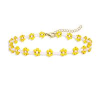 GLBCC Beaded Anklets for Women Boho Cute Daisy Flower Bead Ankle Bracelets Handmade Waterproof Surfer Anklet Summer Beach Foot Jewelry for Women, 9.06 inches, Acrylic, metal
