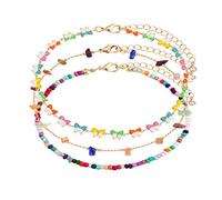 GLBCC Boho Beaded Ankle Bracelet Beach 18 K Gold Plated Anklet Bracelets Handmade Colorful Seed Beads Butterfly Evil Eye Heart Link Chain Anklet Pack Cute Summer Foot Jewelry for Women, One Size,