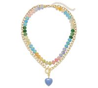 GLBCC Gemstone Beaded Necklace -Colorful Natural Stone Candy Necklaces Boho Summer Heart Pendant Layering Necklace Birthday Valentines Holiday Jewelry Accessory Gift for Women, M, beads, No Gemstone