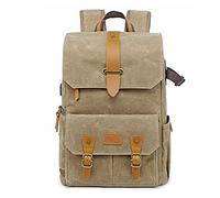 GLBMLMTHZP Vintage Batik Canvas + Leather Camera Bag Outdoor Travel Large Capacity Backpack With Padded Photography DSLR Camera Bag Fit For Canon Fit For Nikon Fit For Sony camera bag(Khaki)