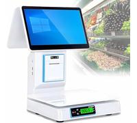GLBMXDD Ai Smart Touch Screen POS System, 15.6 Inch All-in-One Cash Register with Built-in 58mm Thermal Printer, Cash Drawer, Handheld Scanner and 20 rolls of paper Dualscreen