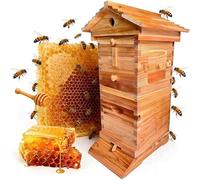 GLBMXDD Wooden Bee Hive House, Self-Flowing Honey Beehive with Observation Window and Honey Spout, Includes Carpenter Bee House, for backyard beekeeping or small-scale apiaries