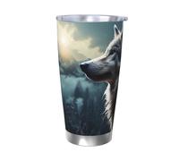 GlbnSHeric 20 Oz Stainless Steel Tumbler with Lid Vacuum Insulated Tumblers Wolf at Night Coffee Mug Double Wall Insulated Cup for Travel Reusable Car Cup for Coffee