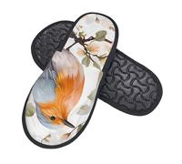 GlbnSHeric Fuzzy Slippers for Men Women Non-slip Plush Shoes Floral Print Watercolor Robin Bird Slippers Foam House Shoes L
