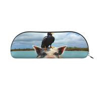 GlbnSHeric Pencil Bag Retractable Pencil Case Bird Standing on Pig's Head Pen Bag Stationery Case for Office Pen Holder for Work Retractable Pencil Cases with Zipper 6.5 × 19 CM