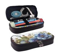 GlbnSHeric Pencil Bag Retractable Pencil Case Blue Flowers Pen Bag Stationery Case with Zipper Pen Holder Aesthetic Pencil Cases for Office Work 9 Ã- 20 CM