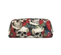 GlbnSHeric Pencil Bag Retractable Pencil Case Cool Skull Head and Roses Pen Bag Stationery Case for Office Pen Holder for Work Retractable Pencil Cases with Zipper 8 × 20.5 CM