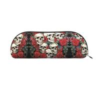 GlbnSHeric Pencil Bag Retractable Pencil Case Cool Skull Head and Roses Pen Bag Stationery Case for Office Pen Holder for Work Retractable Pencil Cases with Zipper 6.5 × 19 CM