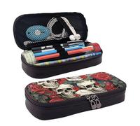 GlbnSHeric Pencil Bag Retractable Pencil Case Cool Skull Head and Roses Pen Bag Stationery Case with Zipper Pen Holder Aesthetic Pencil Cases for Office Work 9 Ã- 20 CM