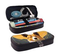 GlbnSHeric Pencil Bag Retractable Pencil Case Corgi Silhouette Pen Bag Stationery Case with Zipper Pen Holder Aesthetic Pencil Cases for Office Work 9 × 20 CM