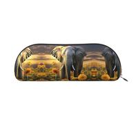 GlbnSHeric Pencil Bag Retractable Pencil Case Elephant with Sunflower Pen Bag Stationery Case for Office Pen Holder for Work Retractable Pencil Cases with Zipper 6.5 × 19 CM
