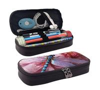 GlbnSHeric Pencil Bag Retractable Pencil Case Pink Flower and Blue Dragonfly Pen Bag Stationery Case with Zipper Pen Holder Aesthetic Pencil Cases for Office Work 9 Ã- 20 CM