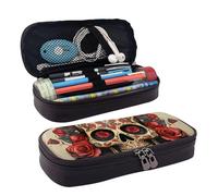 GlbnSHeric Pencil Bag Retractable Pencil Case Red Rose Sugar Skull Pen Bag Stationery Case with Zipper Pen Holder Aesthetic Pencil Cases for Office Work 9 Ã- 20 CM