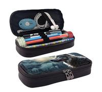 GlbnSHeric Pencil Bag Retractable Pencil Case Wolf at Night Pen Bag Stationery Case with Zipper Pen Holder Aesthetic Pencil Cases for Office Work 9 Ã- 20 CM