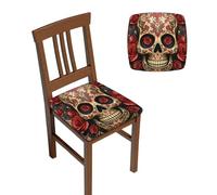 GlbnSHeric Seat Covers for Dining Room Seat Cushion Six Piece Chair Covers Red rose sugar skull Seat Slipcovers Stretch Furniture Protector Covers Kitchen Cushion Covers for Dining Office