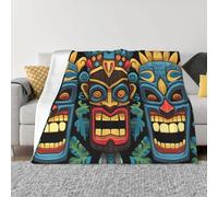 GlbnSHeric Throw Blanket 60"x50" Reversible Plush Blanket Colorful tiki mask pattern Flannel Blankets Warm Cozy Throws for Sofa Lightweight Blankets for Couch Bed All Seasons