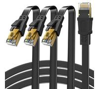 GLCON 3 Pack 2m Ethernet Cable, Cat8 2m/3.5m/5.5m/10m Flat High-Speed 2000MHz 40Gbps STP Shielded LAN/Internet Cable - Durable Black RJ45 Cables for Gaming/4K Streaming