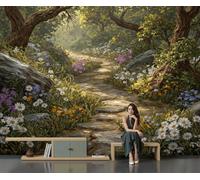 GLCWARM 3D Stone Path Among Flowers Wall Mural