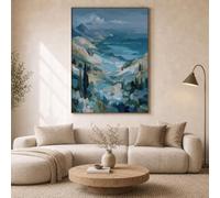 GLCWARM Abstract Style Wall Art, Bay Canyon Canvas Frameless 32x48 In Canvas Realistic Landscape Blue Cyan Wall Decor for Living Room Bedroom decorate