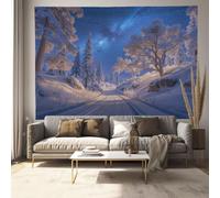 GLCWARM Blue White Simple Snow-Covered Highway Under The Milky Way Tapestry Wall Hanging， 130 x 150 cm Winter Scenery Wall Decor for Dorm Bedroom Living Room