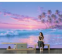 GLCWARM Dream Beach Wallpaper - Coconut Trees and Waves Wall Mural