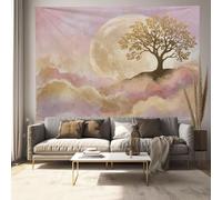 GLCWARM Dream Moon Trees Tapestry Wall Hanging, Gradient Pink Gold Watercolor Texture Wall Art 50 x 60 Inch Decor for Bedroom Living Room Dorm