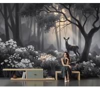 GLCWARM Forest Deer Background Wall Mural - 350X256Cm | Dark Landscape Animals Photo Wallpaper for Boys' Bedroom Living Room Playroom Nursery Teen Room Kids' Photo Mural Wall Art