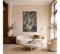 GLCWARM Green Pine Flower Path Wall Art 70X100 Cm | Mountain Garden Style Canvas Wall Pictures Brownish-Green Painting Artwork For Living Room Bedroom Office Decoration