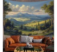 GLCWARM Green Yellow Hills Trees Tapestry For Bedroom landscape Tapestries, Panoramic View Printing Wall Decor, European Style Wall Hanging Poster, 70″ × 90″