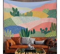 GLCWARM Hand-drawn hills landscape Tapestry Wall Decor, Polka Dot Texture Wall Hanging Tapestries, Minimalist Pink Green Woodland Wall Art for Bedroom Living Room, 150 × 200 cm