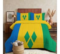 GLCWARM King Duvet Comforter Insert Saint Vincent'S Green Yellow Blue Diamond Flag | Comfortable Soft Ideal Down Comforter For All Season, Microfibre Quilt With 2 Pillowcases