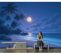GLCWARM Nature Photography Wallpaper - Beach Palm Trees Wall Mural