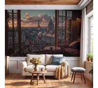 GLCWARM Non-Woven Paris Streets Wallpaper 250X175Cm | False Window View Wall Mural for Bedroom, Living Room Background Decoration, Home Decor Photo Wall Paper