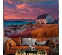 GLCWARM Orange Red Sunset Rocks Tapestry For Bedroom landscape Tapestries, Lakeside architecture Printing Wall Decor, Beautiful Pastoral Style Wall Hanging Poster, 50 × 60″