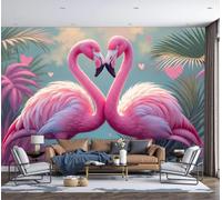 GLCWARM Palm Leaf Flamingos Photo Wallpaper 250X175Cm | Romantic Animals Wall Murals Pink Wall Art, Non-Woven Photo Wallpaper 3D Effect for Bedrooms Living Room