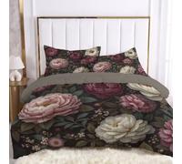 GLCWARM Peony Branches Leaves Coverless Duvet Set Super King Size | 220X260Cm Still Life Illustration Quilt, 2 Pillowcase 50×75Cm, Soft Microfibre Bed Cover Bedding, All Seasons, Pink