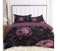GLCWARM Peony Leaves Coverless Duvet Set Super King Size | 220X260Cm Dark Art Quilt, 2 Pillowcase 50×75Cm, Soft Microfibre Bed Cover Bedding, All Seasons, Pink Green