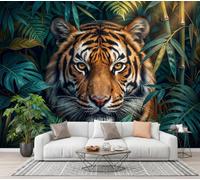 GLCWARM Photo Wallpaper 3D Leaf Tiger 250X175Cm | Animals in Ink and Oil Wall Mural Non-Woven Poster Photo Wallpaper Home Decoration Wall Covering Papel Mural