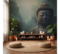 GLCWARM Photo Wallpaper Forest Buddha Statue 250X175Cm | Dark Zen Statue Non-Woven Art Print Wall Mural Decoration Poster Picture Design Modern Living Room Kitchen Bedroom Wall Mural