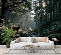 GLCWARM Photo Wallpaper Light and Shadow of Deer 350X256Cm | Wild Animals Non-Woven Panoramic Wall Mural for Bedroom Living Room Hallway Restaurant Home Decoration