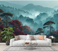 GLCWARM Red Leaf Misty Forest Photo Wallpaper 450X315Cm | Autumn Forest Wall Murals Maple Leaves Red Wall Art, Non-Woven Photo Wallpaper 3D Effect for Bedrooms Living Room