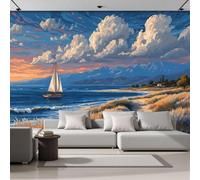 GLCWARM Retro Coastal Scenery Mural Wallpaper 450X300Cm