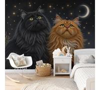 GLCWARM Star Animals Wallpaper - Crescent Moon Cat Wall Mural