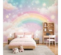 GLCWARM Starry Cloud Sea Photo Wallpaper 450X315Cm | Watercolor Landscape Wall Murals Powder Blue Wall Art, Non-Woven Photo Wallpaper 3D Effect for Bedrooms Living Room