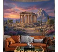 GLCWARM Urban architecture landscape Tapestry Wall Decor, Classic Temple Wall Hanging Tapestries, Aesthetic Style Purple Yellow Woodland Wall Art for Bedroom Living Room, 150 × 200 cm