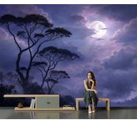 GLCWARM Wallpaper Wall Mural A Lone Tree Under The Moon 200X140Cm / Dreamy Scenery Photo Wallpaper Mural Decoration Wall Covering for Dining Rooms Living Rooms Bedrooms