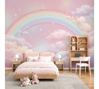 GLCWARM Wallpaper Wall Mural Cherry Pink Rainbow Cloud Sea 450X315Cm | 3D Dreamy Scenery Photo Wallpaper Non-Woven Wall Mural Poster for Living Room Bedroom Corridor Tv Background