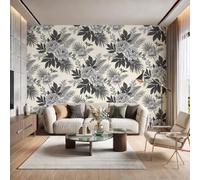 GLCWARM Wallpaper Wall Mural Gray-Black Peony Fern Leaves 250X175Cm | 3D Retro Plants Photo Wallpaper Non-Woven Wall Mural Poster for Living Room Bedroom Corridor Tv Background